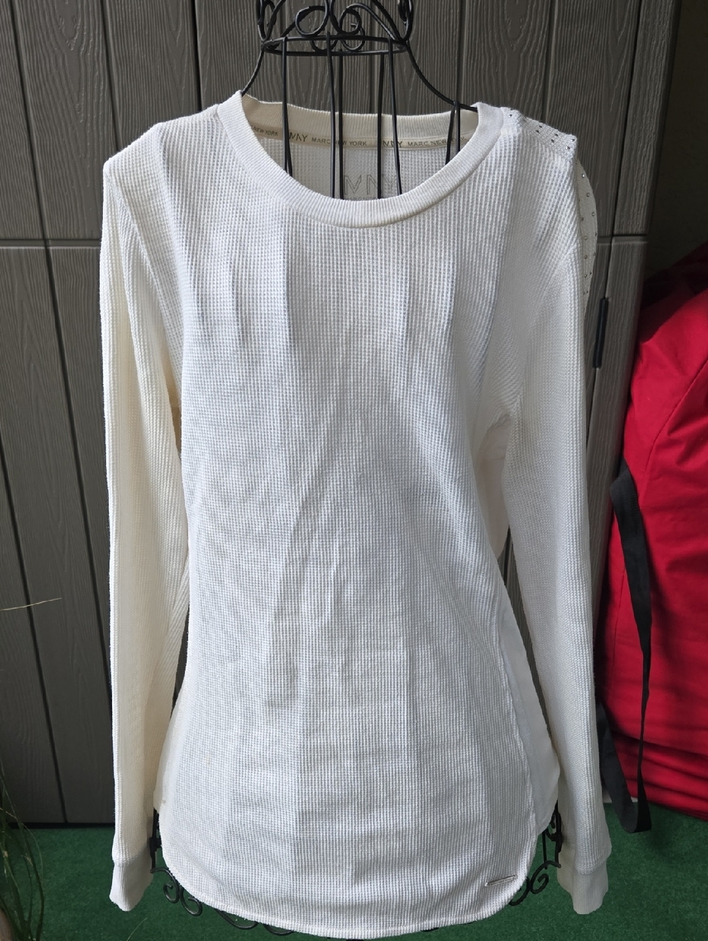 Marc New York Cream Waffle-Knit Long Sleeve Top
